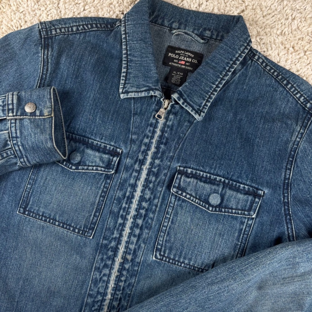 Vintage Ralph Lauren Polo Jeans Co Women Denim Jacket XL Blue Zip Up Utility Y2K